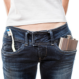 One Stop Implants - Girl with Toothbrush and Flask in Pockets